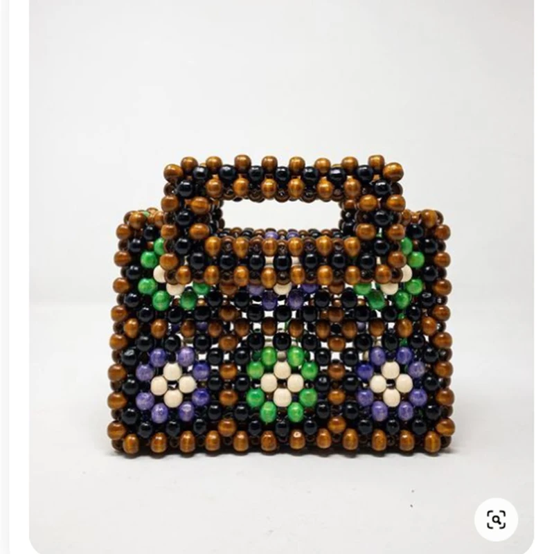 

2024 Niche Handmade Bead Bag New Handmade Wooden Bead Custom Retro Handbags for Women Summer Casual Versatile Women's Bags