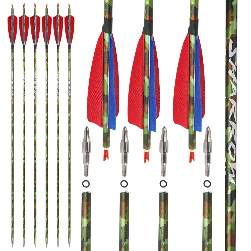 

31.5" Pure Carbon Arrow SP 340 ID6.2mm Carbon Arrow Shaft 4” Turkey Feather Recuvre Compound Bow Archery Hunting Arrow 6/12pcs