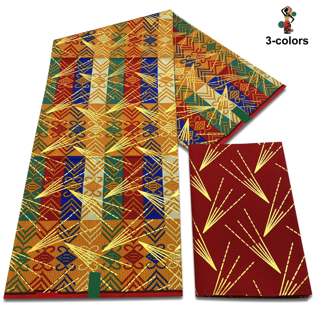 Newest Ghana African Golden Wax Fabric Real Wax Fabric 100% Cotton Soft Women Dress Material Ankara Wax Kente Gold Print Pagne