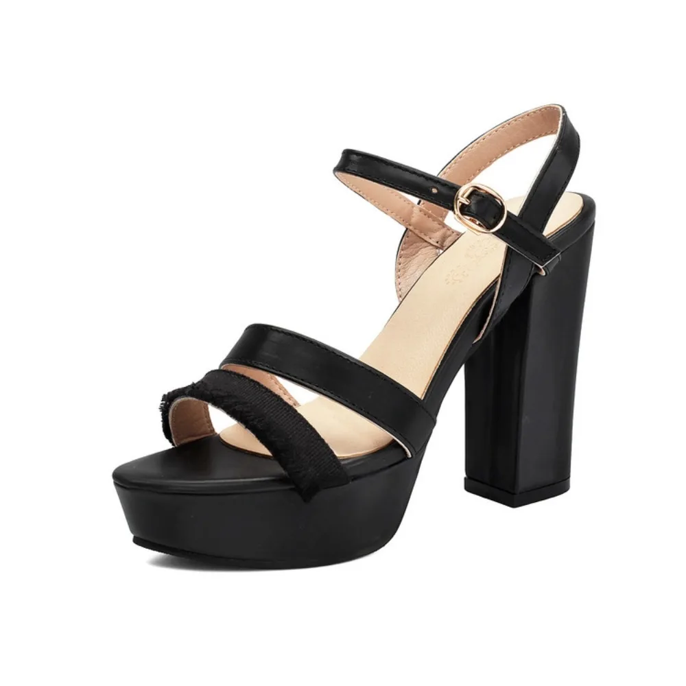 BLXQBYT Women Open Toe Platform Block Heel Sandals Ankle Strap Buckle Party High Heels Big Size 30‑46 2612