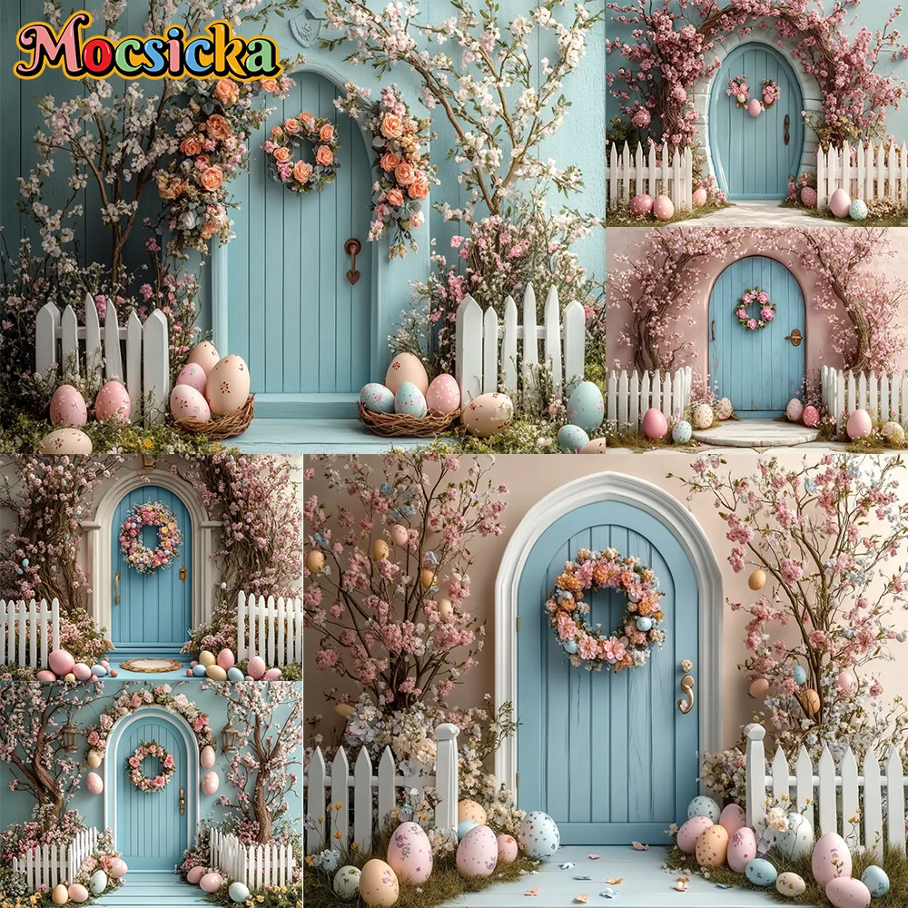 

Mocsicka Photography Backdrop Easter Egg Rabbit Wreath Decoration Newborn Children's Spring Portrait Backgrounds For Photographs