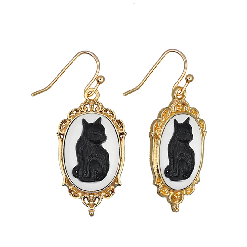 Claasic Leopard Cameo Earrings For Women Gold Color Victoria Pendant Aniaml Cat Fashion Jewelry