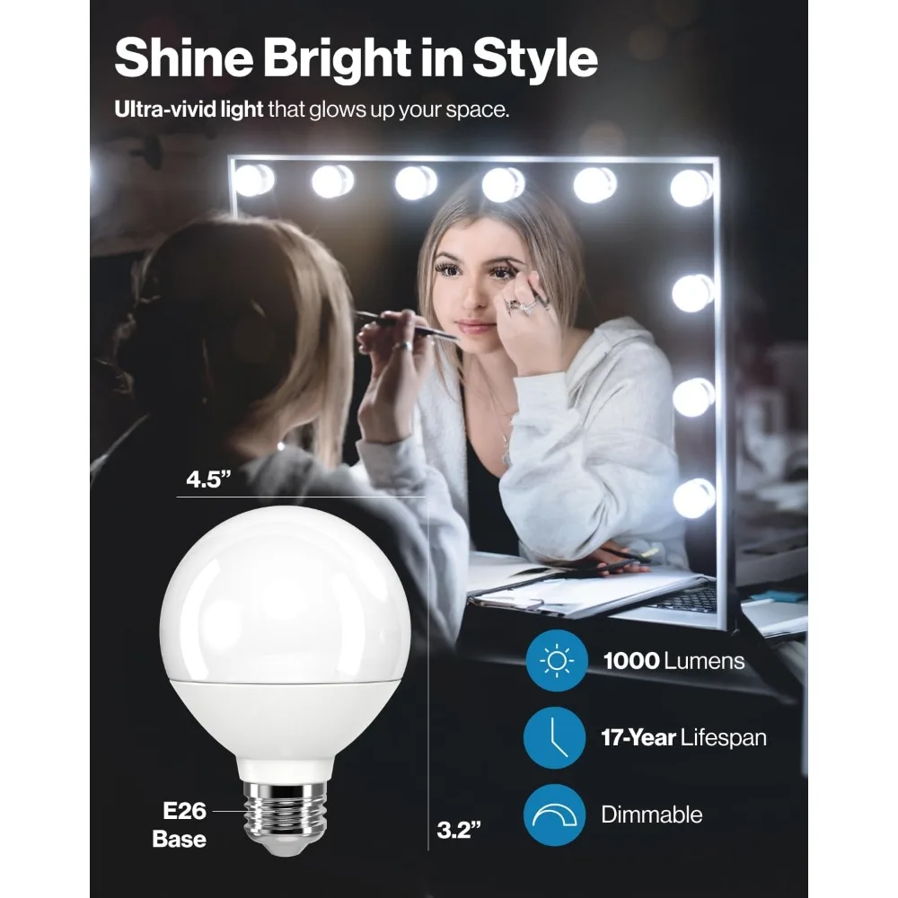 48 حزمة من مصابيح الغرور LED G25 عالية الإخراج للحمام، 1000 لومن، 11 وات (100 وات مكافئة)، ضوء النهار 5000 كلفن، طاقة تدوم طويلاً- #2