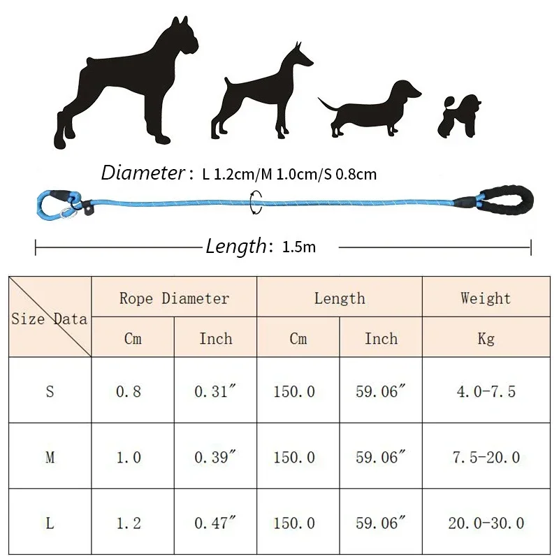 2 in 1 Reflective Dog Leash and Collar 150cm Nylon Pet Rope for Small Medium Dogs Malinois Golden Retriever Puppy Accessories