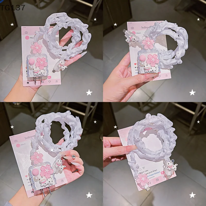 Charger Case Anti-break Bites Wire Shell Ins Flower Butterfly Charger Data Cable Winder Protective Cover Kits For IPhone 18W 20W