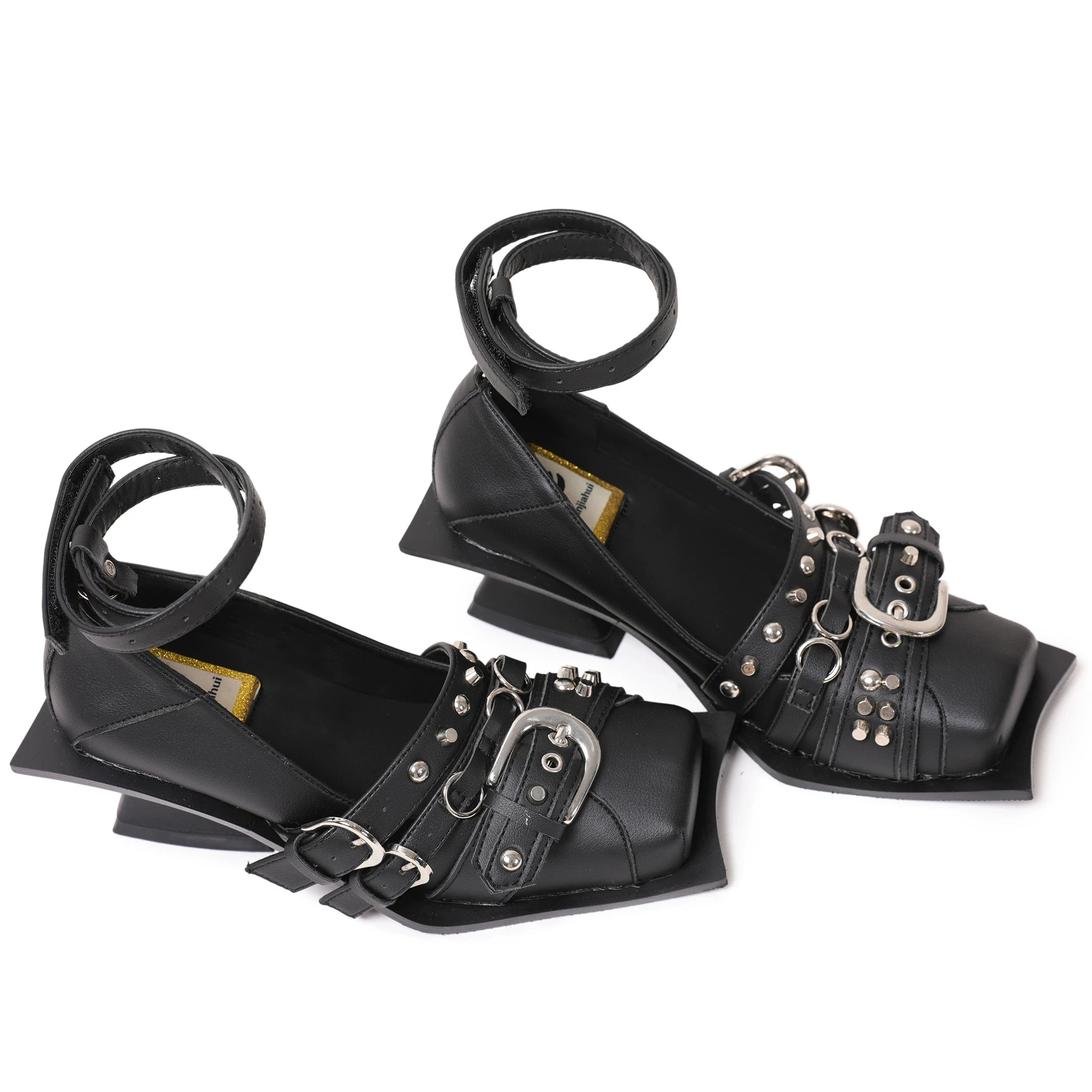 أزياء برشام مربع رئيس الكعب العالي ماري جين ريترو مكتنزة كعب مباراة تنورة أنيقة أزياء واحدة الأحذية الجلدية #3