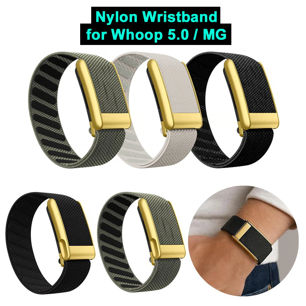 

Nylon Wristband for Whoop 5.0 Strap Nylon Woven Elastic Band for Whoop MG Sports Replacement Strap with Gold Metal Frame