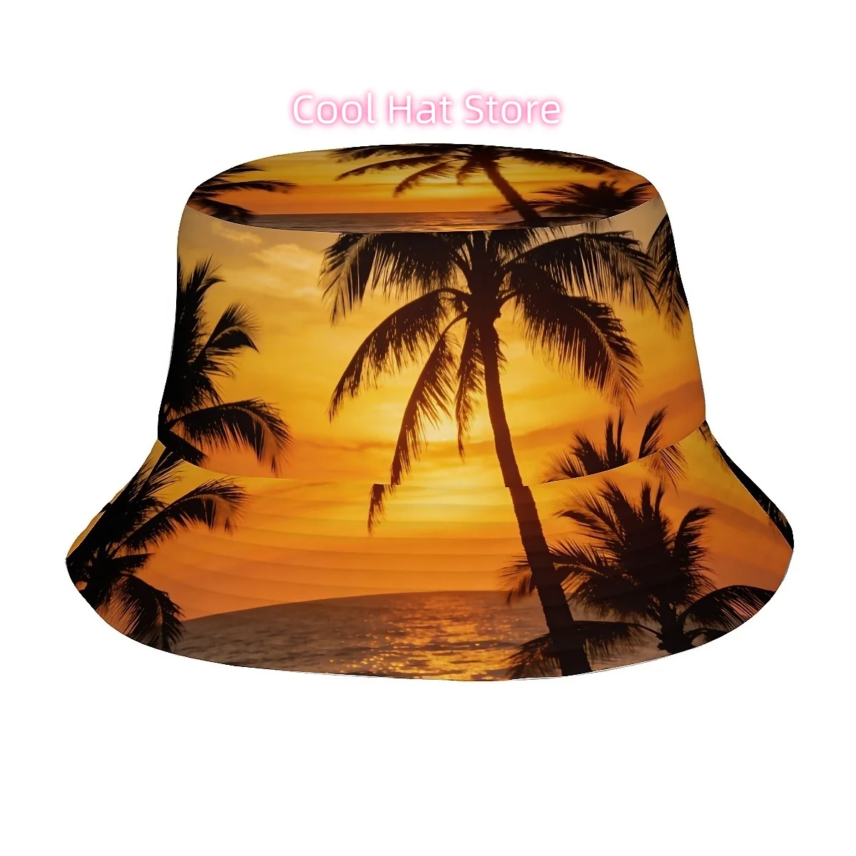 1pc Tropical Seaside Sunset Pattern Unisex Printed Fisherman Hat, Stylish Hat with Fun Personality, Outdoor Vacation Golf Beach