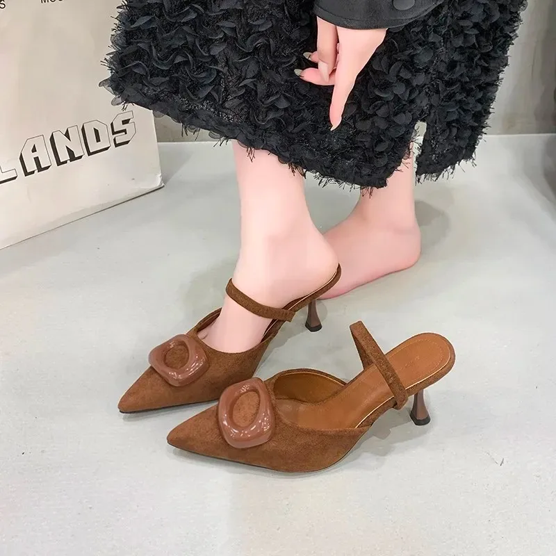 Pointed Toe Women Sandals High Heels Wedding Stripper Shoes Singbacks Mules Shoes Elegant Dress Sandalias 2026 Summer Shoes
