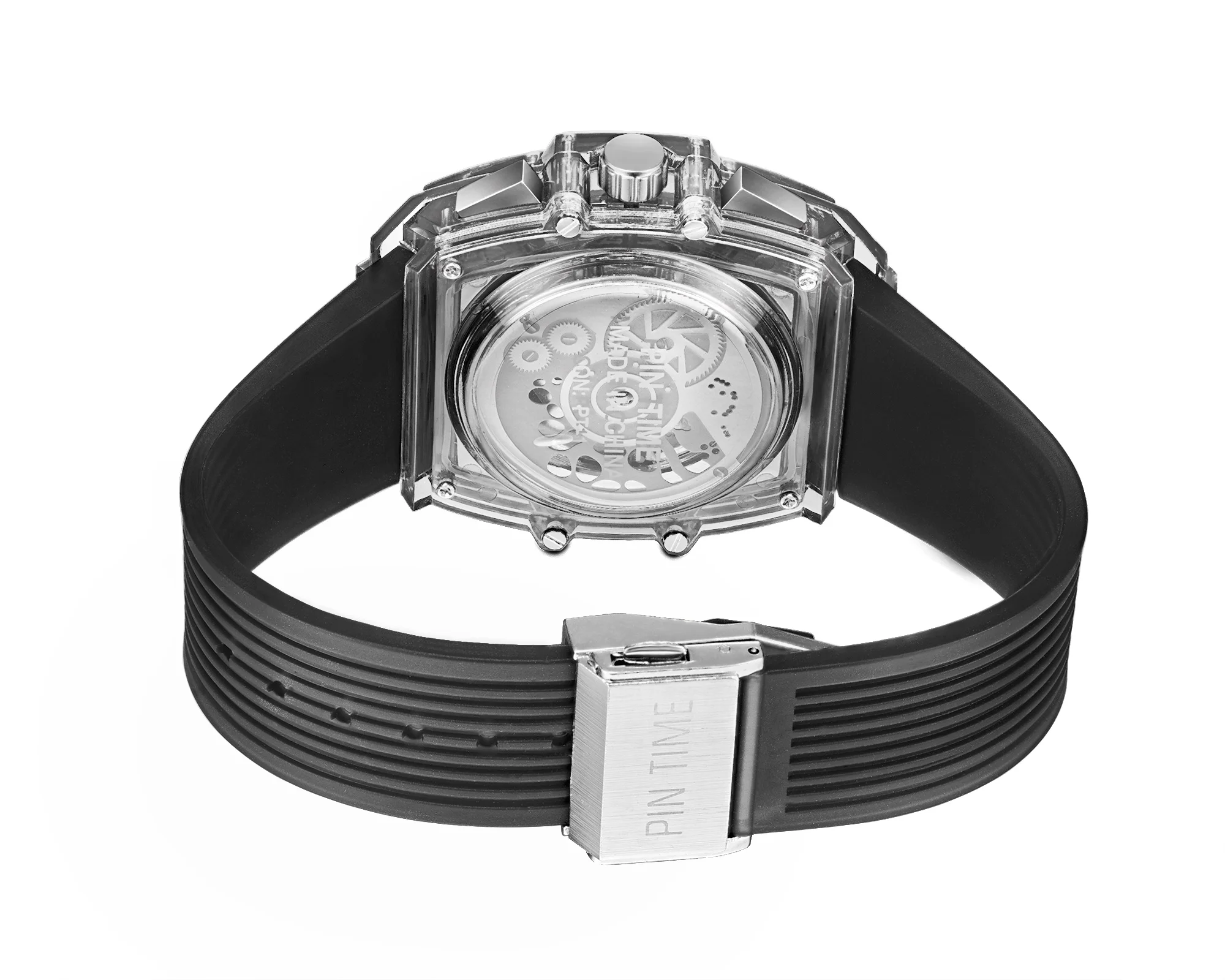 Reloj PINTIME para hombre, marca superior, caja transparente de lujo, Reloj de cuarzo con esfera hueca, Reloj de pulsera deportivo resistente al