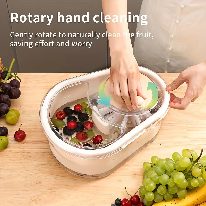 Portable Fruit and Vegetable Cleaning Machine, Full Side Rotating Washer and Automatic Drainage System, 1pc