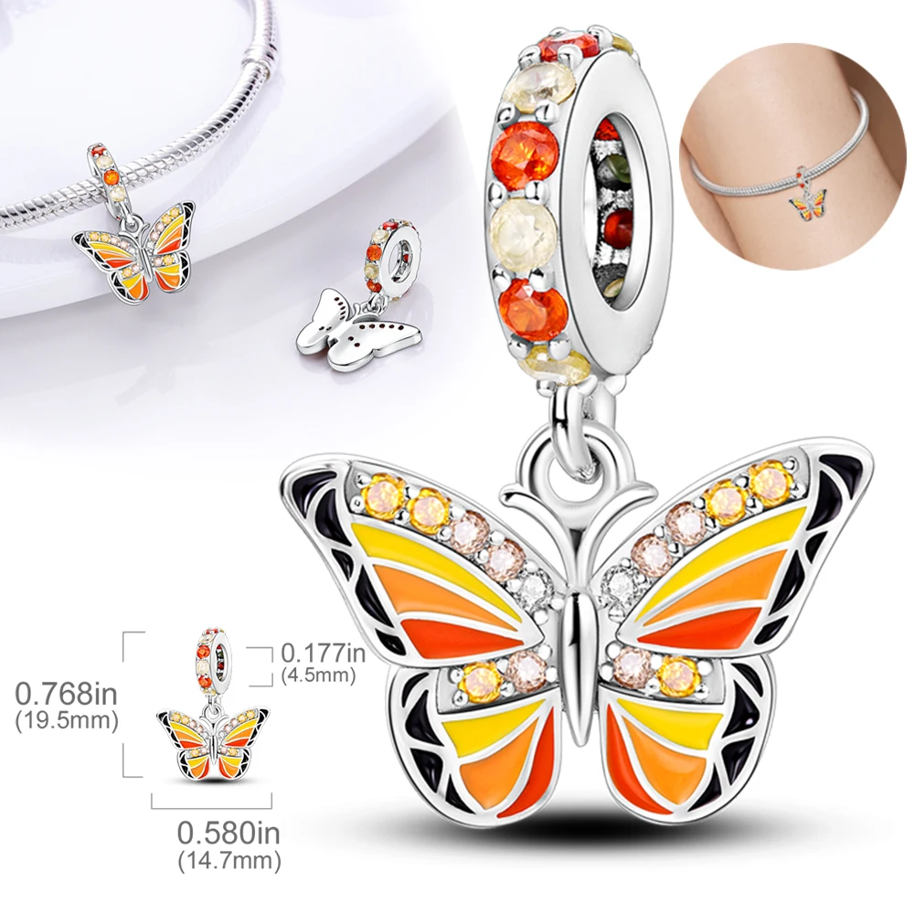 Cuentas de plata esterlina 925 para novia, accesorio con colgante de mariposa de colores, ideal para pulsera, collares, regalo romántico con fecha