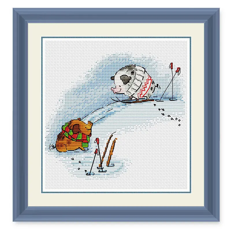 Fishxx Cross Stitch Kit Precision Print A3384 Ski Pig Cute Cartoon New