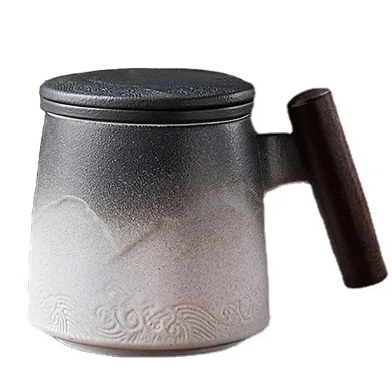 

Креативные чайные чашки и кружки, керамическая термокружка, винтажная кружка для кофе, пива, воды, с крышкой-инфузером, деревянной ручкой, персонализированные подарки