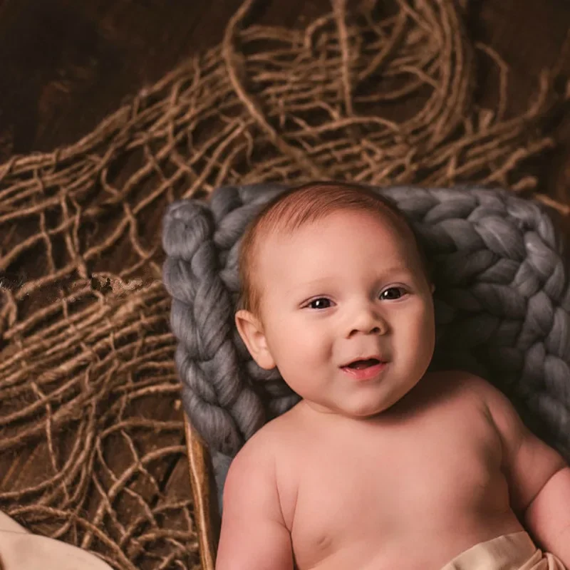 Handmade Linen Weaving Mat Cushion Basket 1pc 58*58cm Natural Linen Blanket Solid Color Newborn Baby Photo Shooting Studio Props