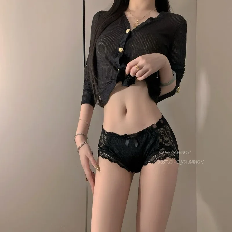 

Милые трусики с цветочным кружевом, женские сетчатые трусики с низкой талией и рюшами, милое нижнее белье, тонкие хлопковые дышащие трусы с промежностью, нижнее белье