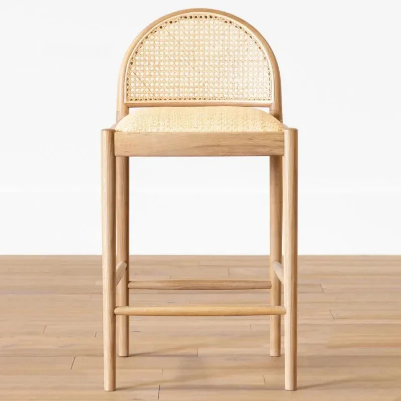 

Nordic Woven Rattan Bar Stool Home Luxury Bar Chair Casual Dining Chairs Modern Minimalist Ash Wood High Stool Reception Chair