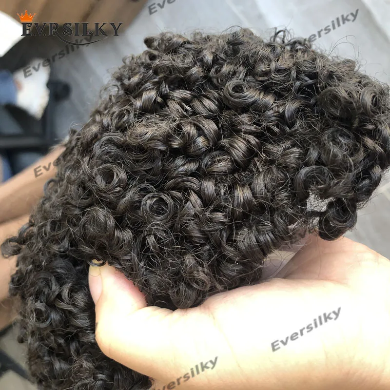 Afro Man 15mm Curly Human Hair Men Toupee Dark Brown Full Pu Skin Base Natural Hairline Capillary Prosthesis Male Hair System