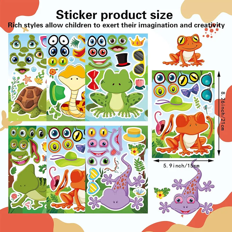 Make Your Own Reptile Animal Stickers for Kids Children Toddlers DIY Make A Face Stickers Assemble Jigsaw Puzzle Games Toys Gift