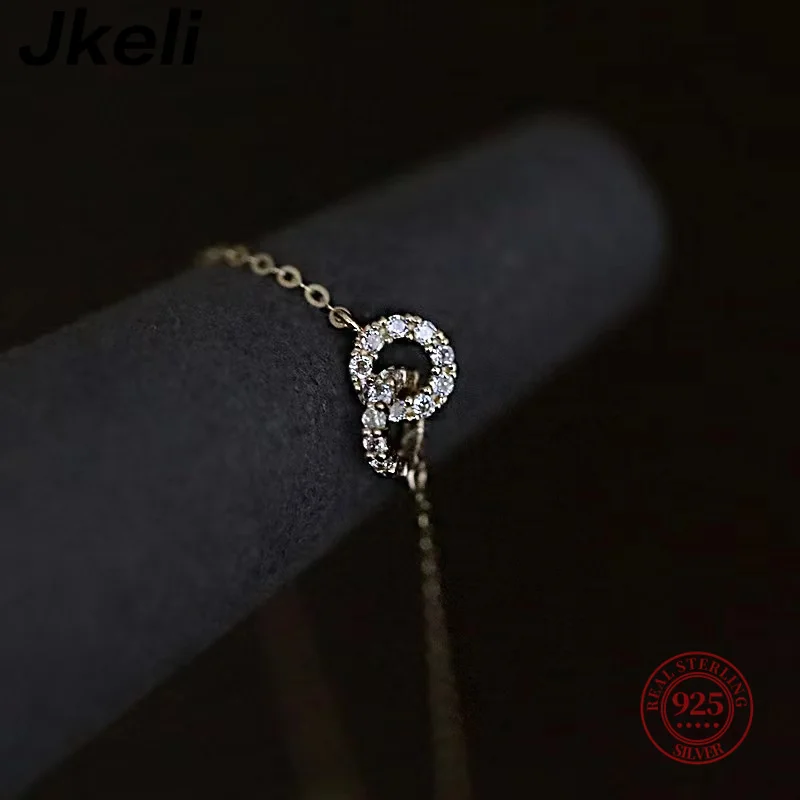 Jkeli 925 Sterling Silver Bracelet Interlocking Circles of Cubic Zirconia 14K Gold Plated Bracelet for Women Party Engagement