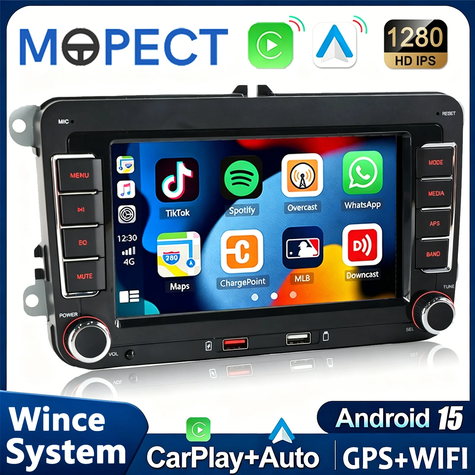 7-Zoll Kabelloses Carplay Autoradio GPS NAVI AM RDS FM BT5.0 für VW Golf 5 6 Passat B6 B7 Polo 6R Touran Tiguan Caddy EOS Jetta T5 Seat Skoda