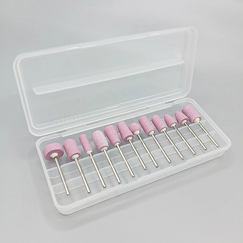 12Pcs 2.35mm Shaft Abrasive Polishing Mounted Stone For Rotary Tools Grinding Stone Wheel Head Tools Mini Nail Drill Bit Set