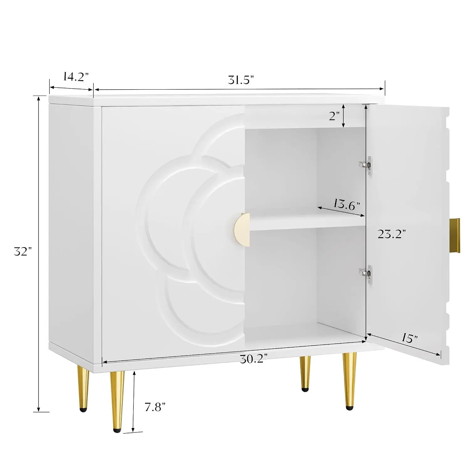 Modern Storage Cabinet with Flower Pattern Doors, Accent Sideboard for Hallway Living Room Kitchen, White, Customized