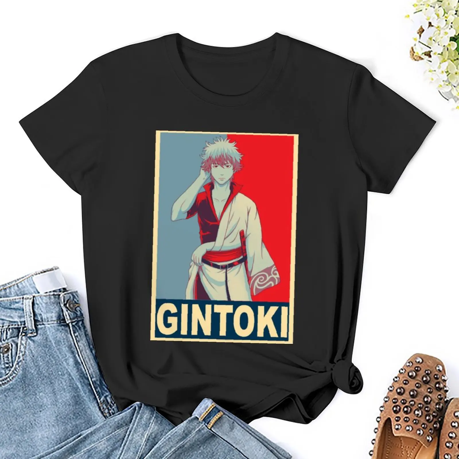 Gintoki Sakata Poster T-Shirt summer clothes Aesthetic clothing korean fashion graphics korean Women's clothes