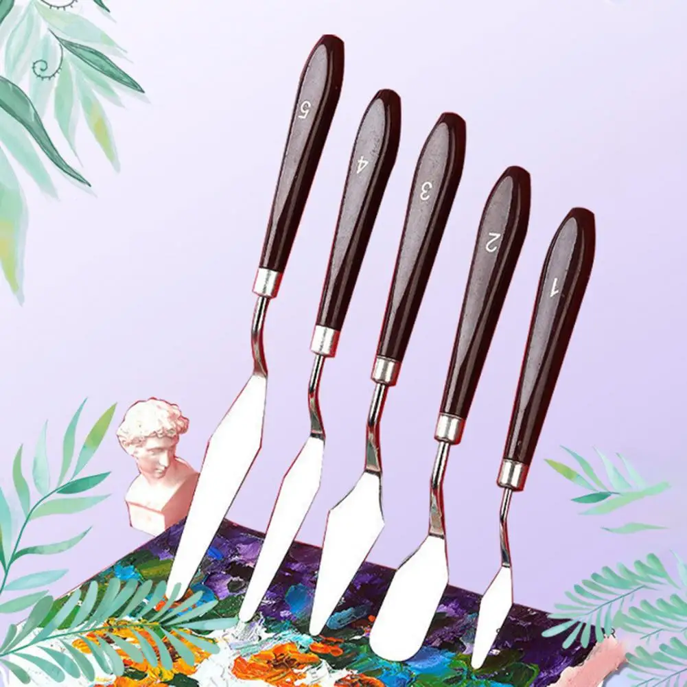 Faca de paleta de aço inoxidável, espátula de mistura, pavimentação, laminação lâmina flexível, arte raspador ferramenta, bolo cozimento suprimentos, 5pcs por conjunto