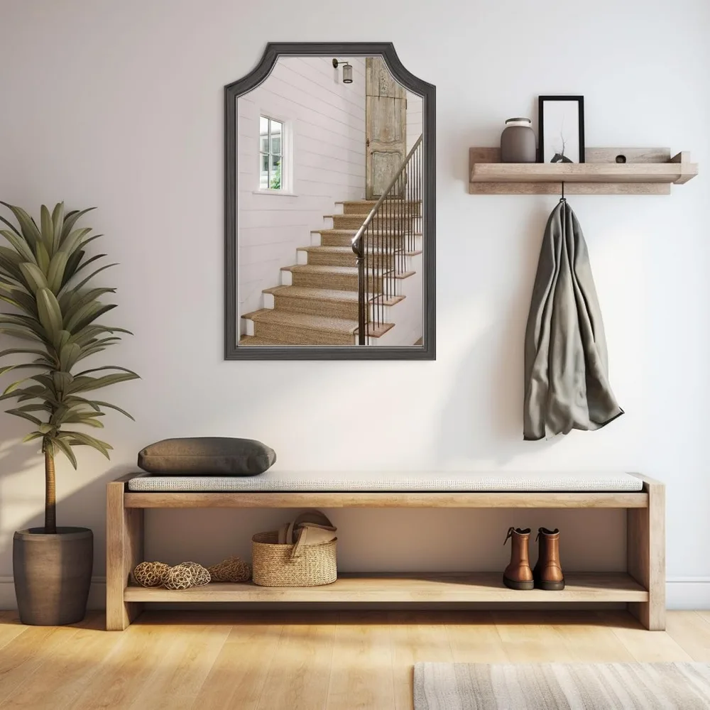 Lustro z rzeźbionym drewnianym ramą, 50x75 cm, do małej łazienki - prostokątny wystrój ścienny do przedpokoju, sypialni, salonu