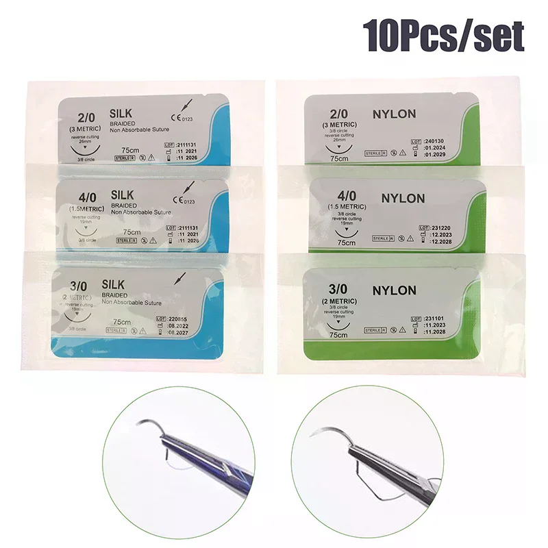 /YOV/2.0/3.0/4.0 Silk Nylon Monofilament  Thread Needle Surgical Suture Training Thread Suture Practice Kit 10Pcs