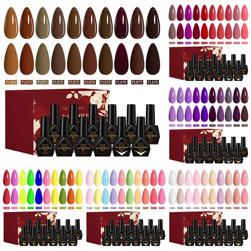 

12pcs Gel Nail Polish Set With Base Top Coat Brown Red Winter Semi Permanent Soak Off UV Gel Varnish Manicure Kit Nail Supplies