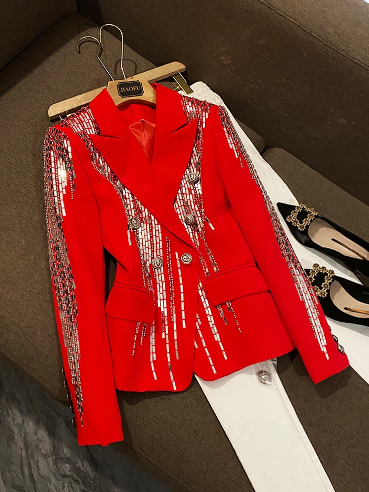 Chaqueta E de Otoño-Invierno para Mujer, con Lentejuelas, Diseño de Lujo, Estilo Ejecutivo, Manga Larga