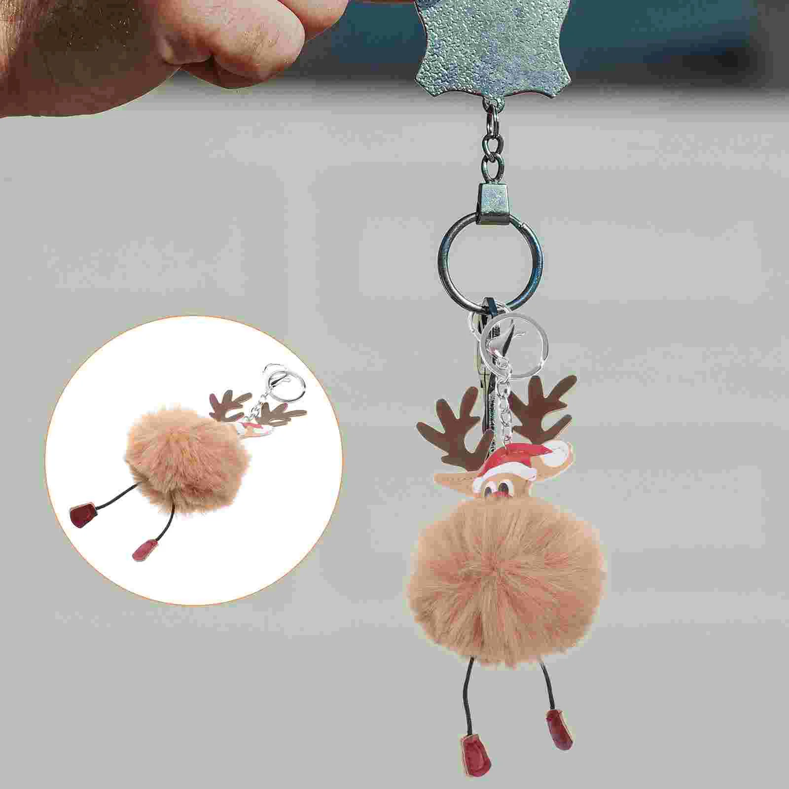 Christmas Plush Key Chain Car Keychain Phone Hanging Pendants Elk Reindeer Ornaments Khaki Fob