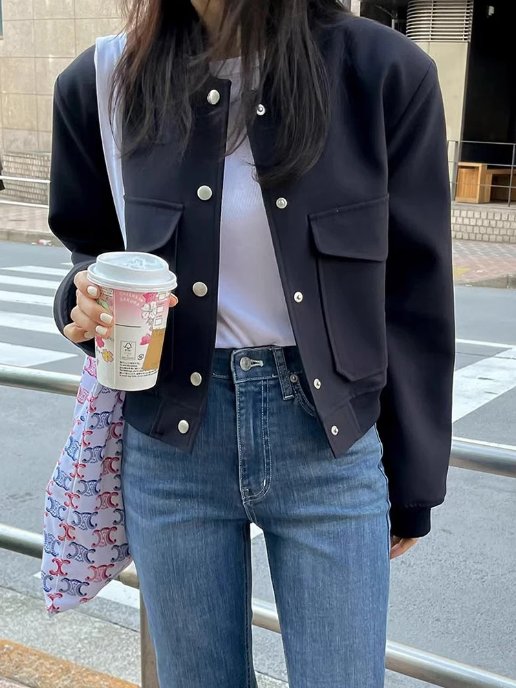 

Chic Autumn Winter Retro Versatile k Button Loose Casual Large ket Design Long Sve ort Jaet Women's Outerwear