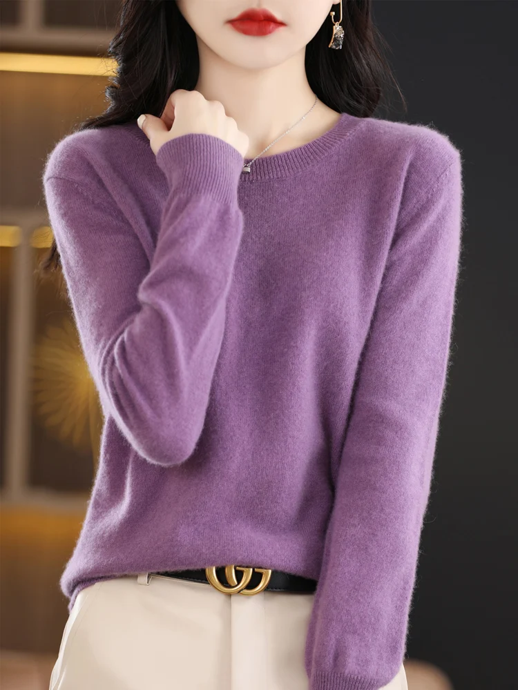 Autumn Winter Cashmere Pullover Women\'s O-neck 100% Merino Wool Sweater Knitted Fashion Casual Comfortable Soft Long Sleeve Tops