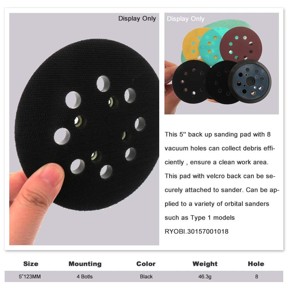 5 Inch 8 Holes Replacement Sanding Pads 5 Universal Hook and Loop Sander Pad Orbital Backing Plates for Ryobi 030157001018