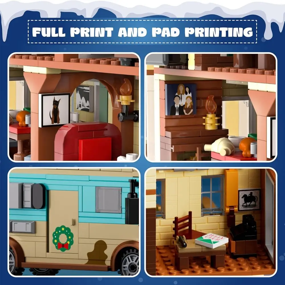 5-in-1 Christmas Village Building Kit with LED Lights, 1958 Pieces, Toy Blocks for Ages 8+