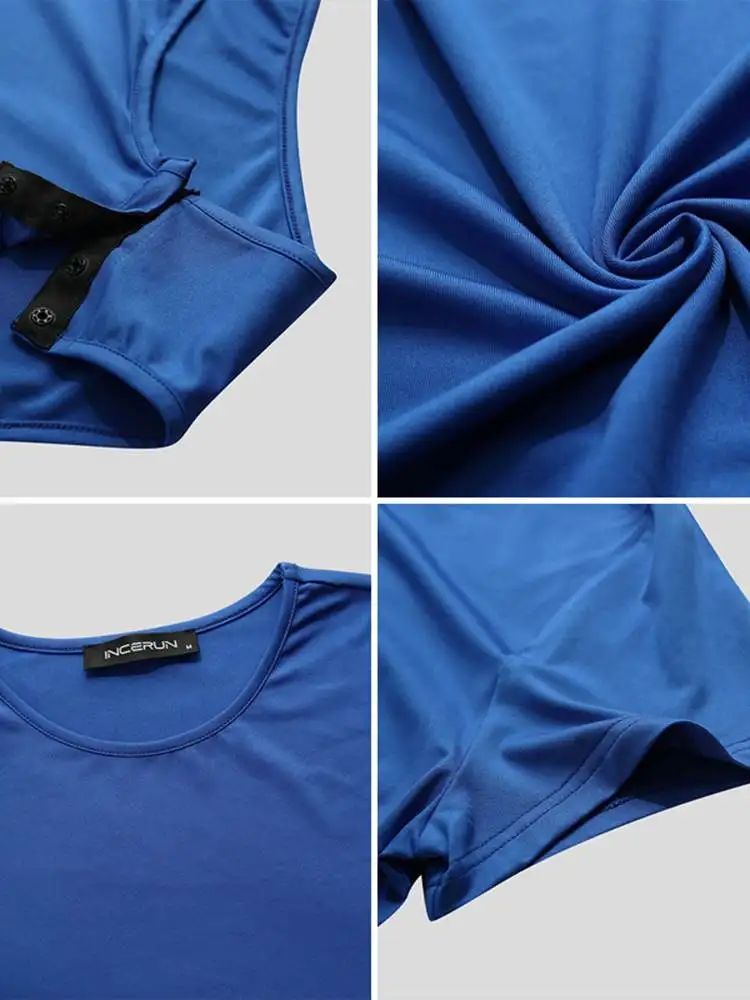 INCERUN-body de manga corta transpirable para hombre, ropa interior Sexy, de Color sólido, con cuello redondo, para Fitness, S-5XL, 2023