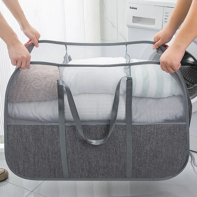 

Easy Foldable Laundry Basket Storage Bucket Clothes Large Capacity Mesh Basket for Bathroom Clothes Organizer Bag Breathable