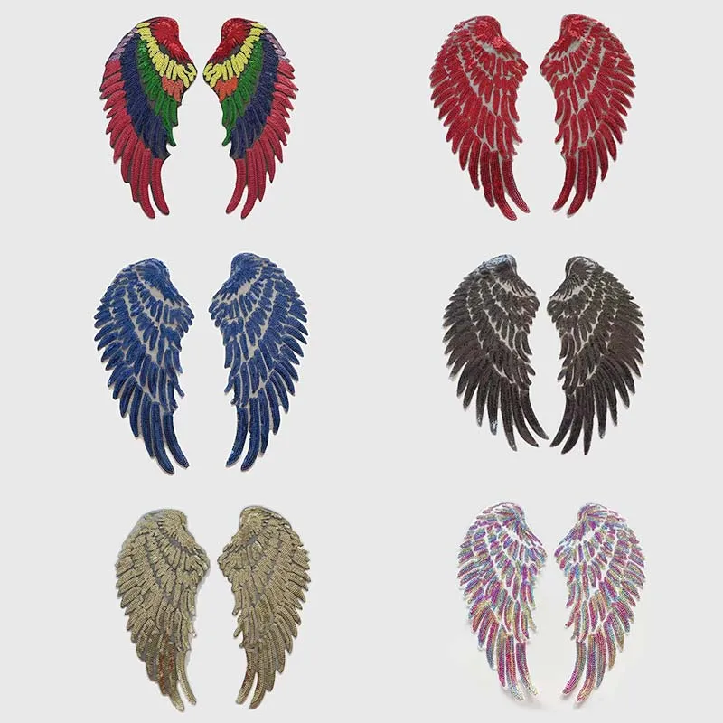 1Pair=2PC/ Feather Wing Sequin Applique Iron On Patches,Thermoadhesive Stickers Angel Wings Designs Decoration For Clothing kids