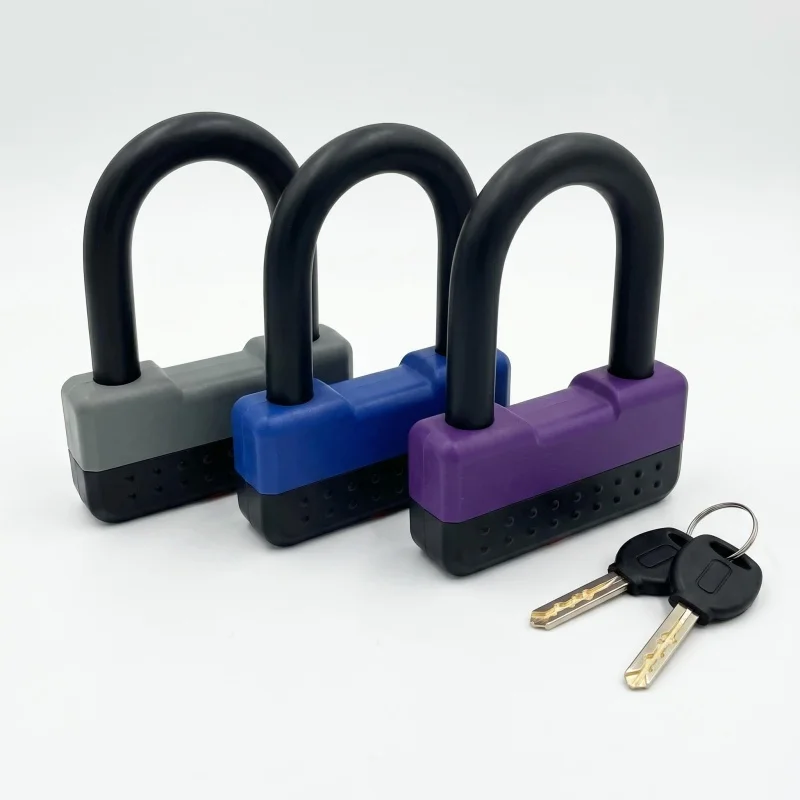 Waterproof Anti-Theft Motorcycle U-Lock Chain Compatible Motocross Bike Warehouse Entrance Security 6 Color Options 2 Brass Keys