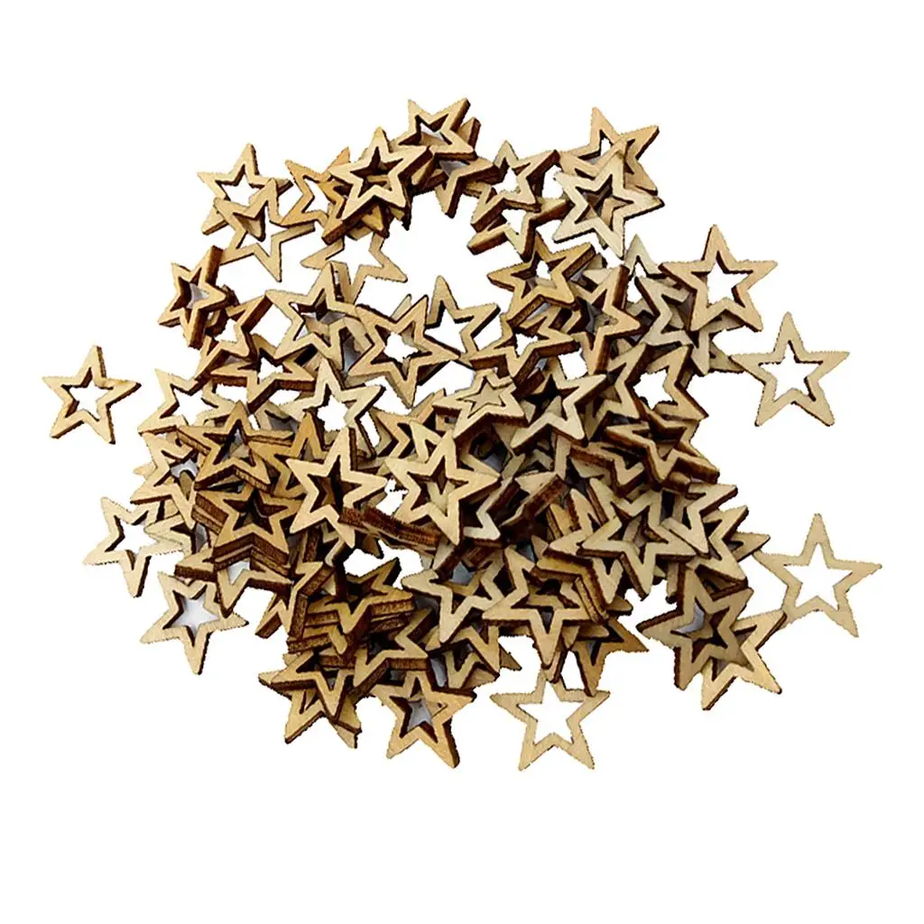 100pcs 10mm Unfinished Hollow Stars Wooden Shape Embellishment for DIY Craft