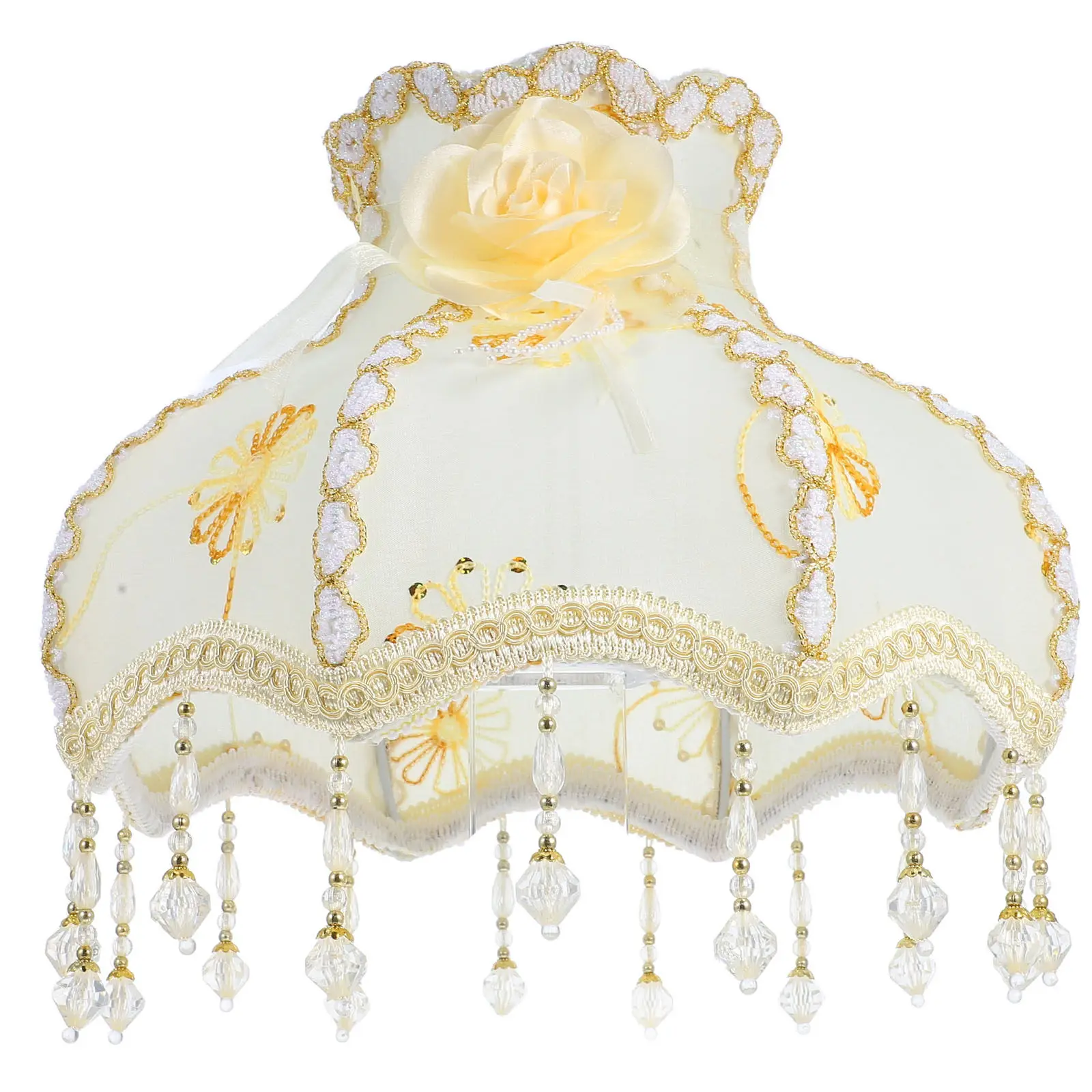 

European Vintage Cloth Lace Bead Lampshade Retro Style for Bedroom Living Room Study Decorative Table Lamp Cover Fabric Lamp