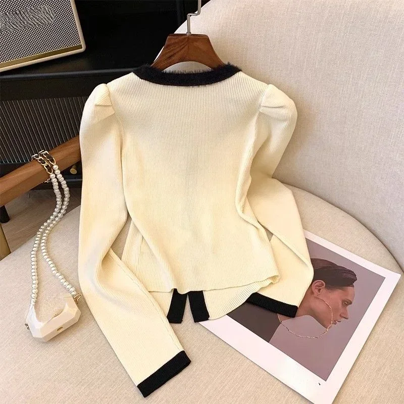 Neploe Elegant Fashion Square Collar Knitted Tops Women Autumn Long Sleeve Cardigans New Chinese Style Button Sweater Mujer