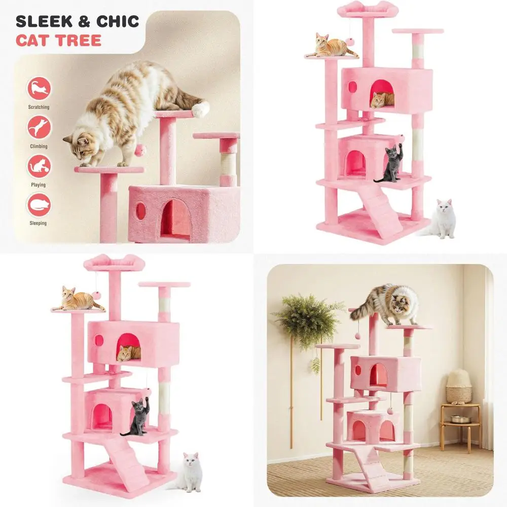 

Pink Indoor Cat Tower - 54 High-Rise Multi-Level Playroom with Large Apartment