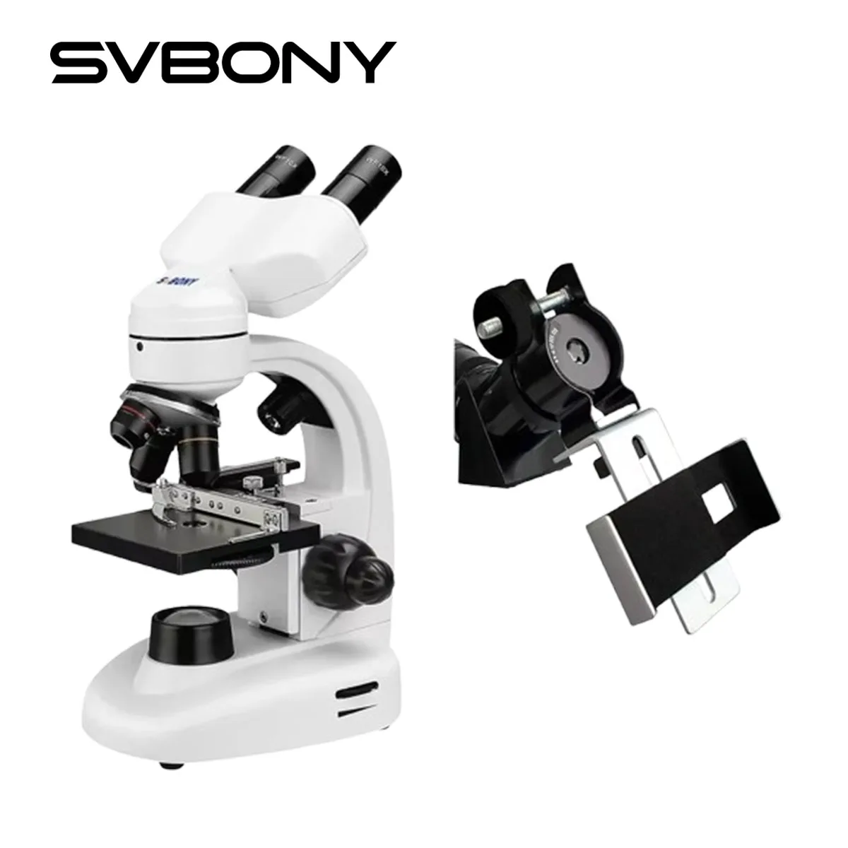 SVBONY SV605 이중 간이 현미경, 과학 키트와 함께 80X-1600X, 이중 LED 조명과 모바일 폰 어댑터 포함