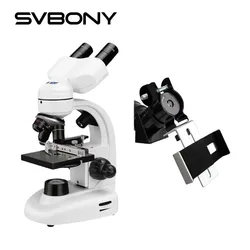 SVBONY SV605 mikroskop obuoczny z mikroskopami 80X-1600X z zestawami naukowymi, podwójnym oświetleniem LED + adapter do telefonu komórkowego