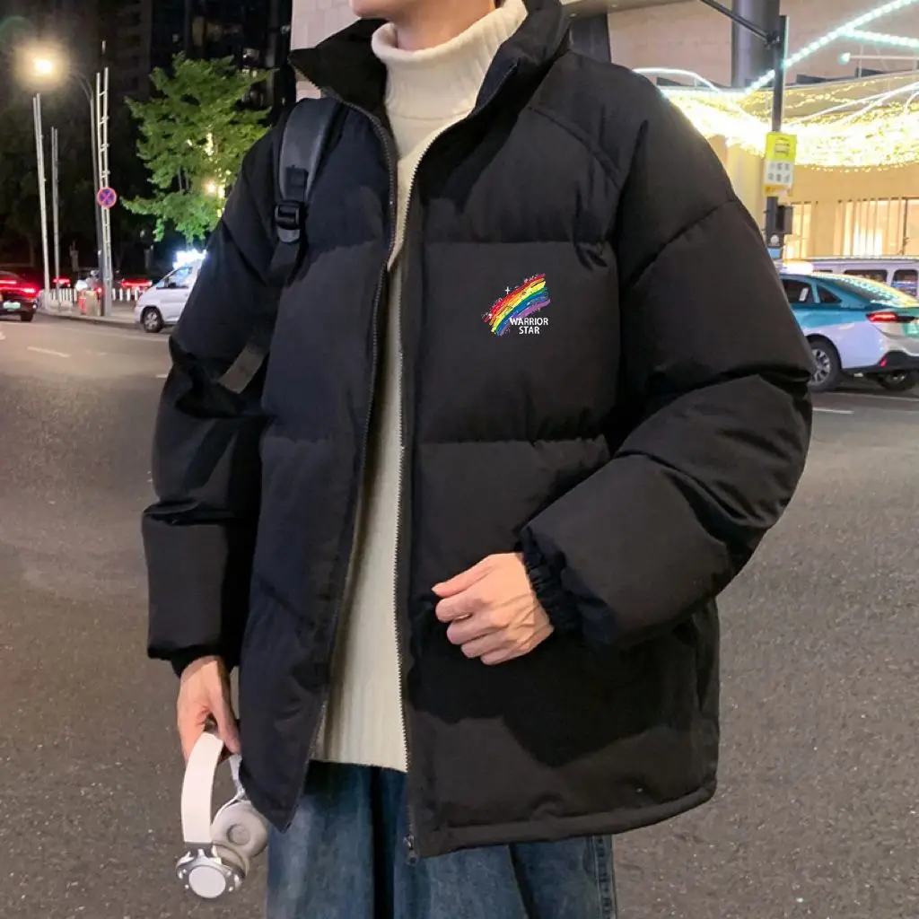 

Loose Fit Cotton Jaet for Men Winter Outerwear Casual Printed Polyester Inner Thiened Waterproof Bread Sle Coat