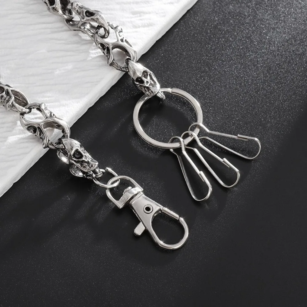 Fashion Alloy Gothic Punk Heavy Waist Chain Silver 40/60cm Men Skull Wallet Chain Durable Hip Hop Rock Jeans Keychain